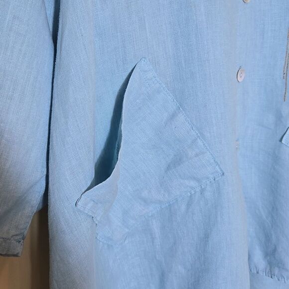 Odile Linen Blue Button Up Top Asian Artsy Size M Asymmetric Lagenlook - Picture 4 of 16
